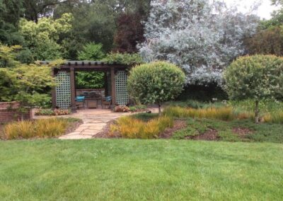 garden with seating and trees